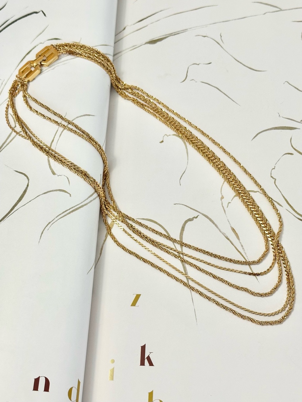 Vintage 1977 Givenchy Multi Strand Chain Necklace Gold Tone 18k Plated